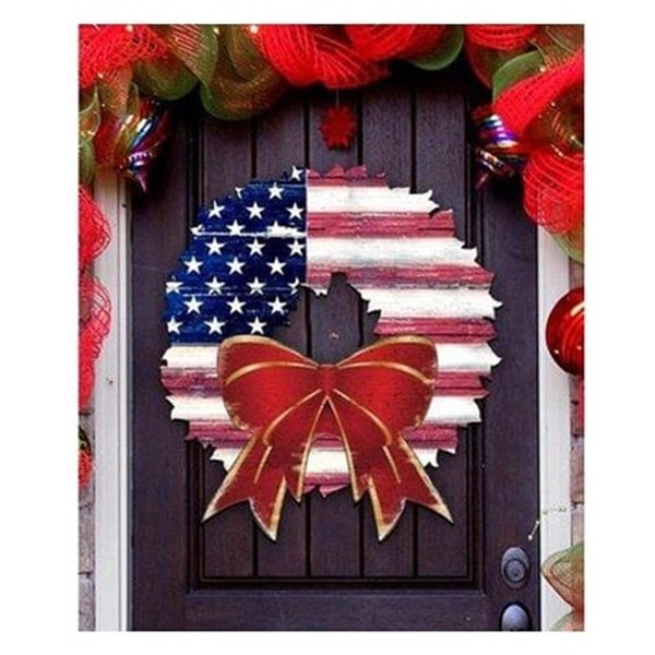 Gloriousgifts 8185302 American Flag Wreath Wooden Ornament Set of 2 GL2128664